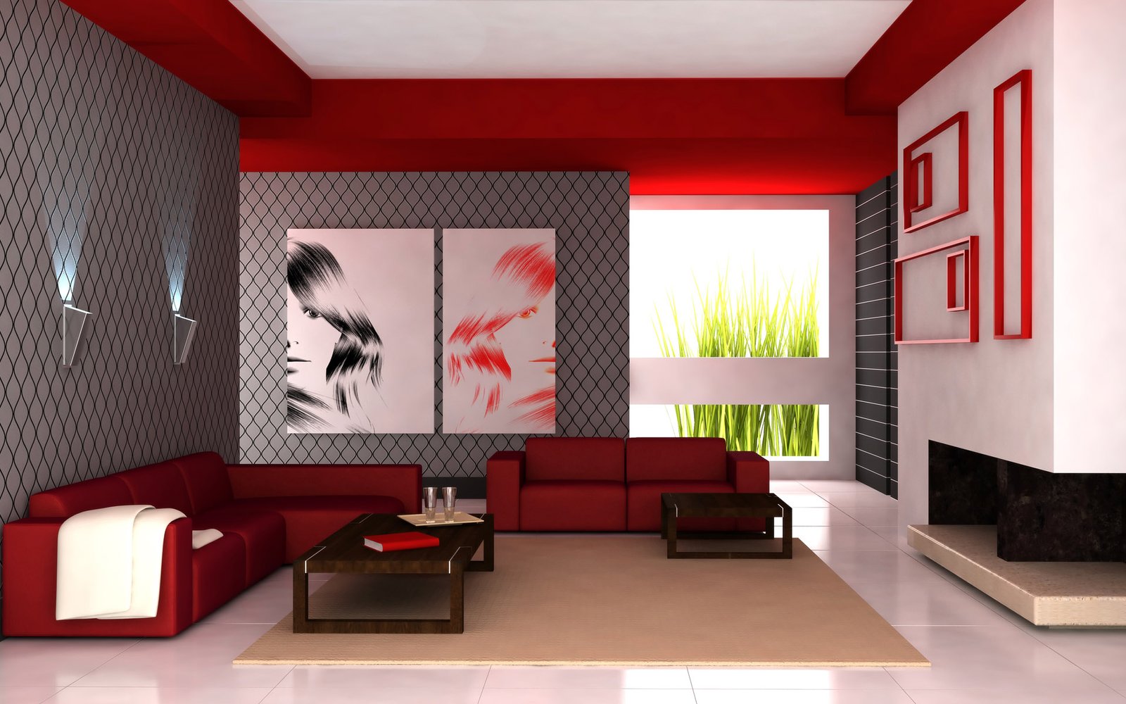 red-and-white-drwaing-room-decor red and white drwaing room decor