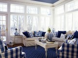 check blue living room