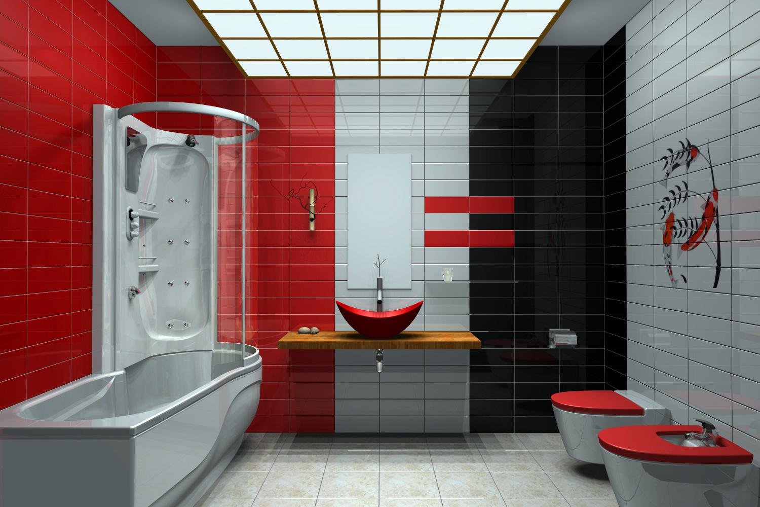 Modern-red-and-black-Bathroom 10 Best Bathroom Color schemes
