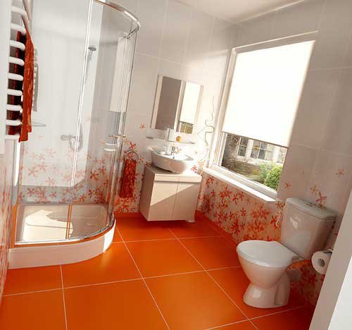 Small-Orange-bathroom-with-floral-wallpaper 10 Best Bathroom Color schemes