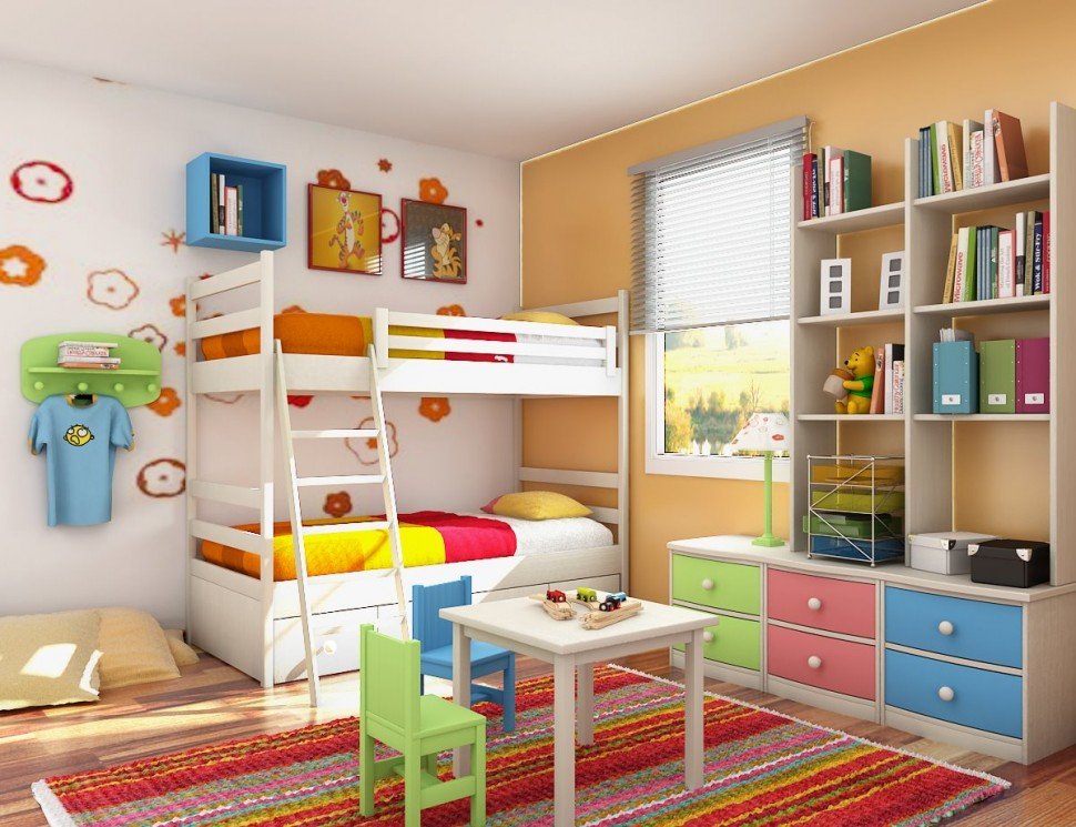 colourful-kids-bedroom-design-ideas colourful twin kids bedroom design ideas