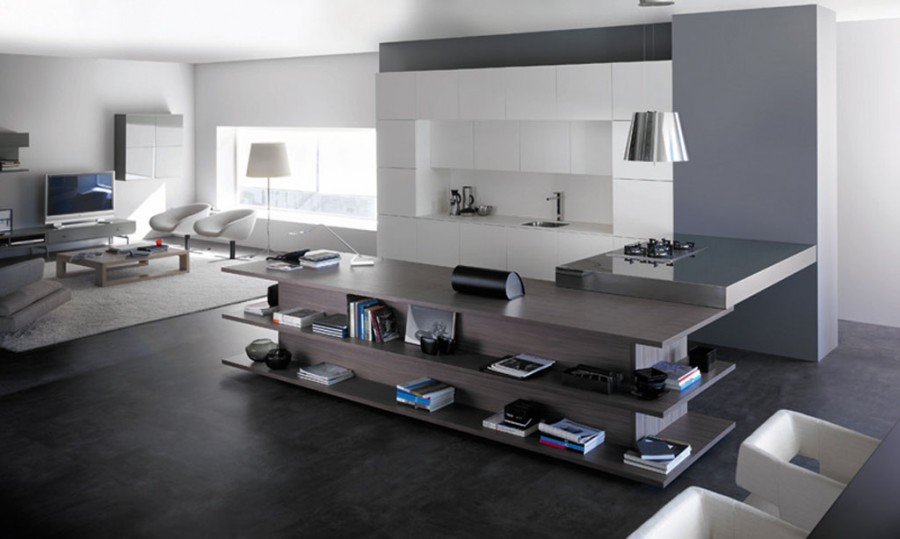 modern-white-grey-living-room-with-kitchen modern white grey living room with open kitchen