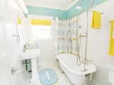 bright white and yellow fully marbled bathroom idea