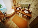 innovative orange wood beige bathroom