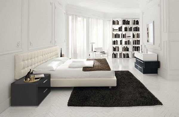 white-bedroom-with-dark-colored-rug Hotel style bedroom ideas for your bedroom