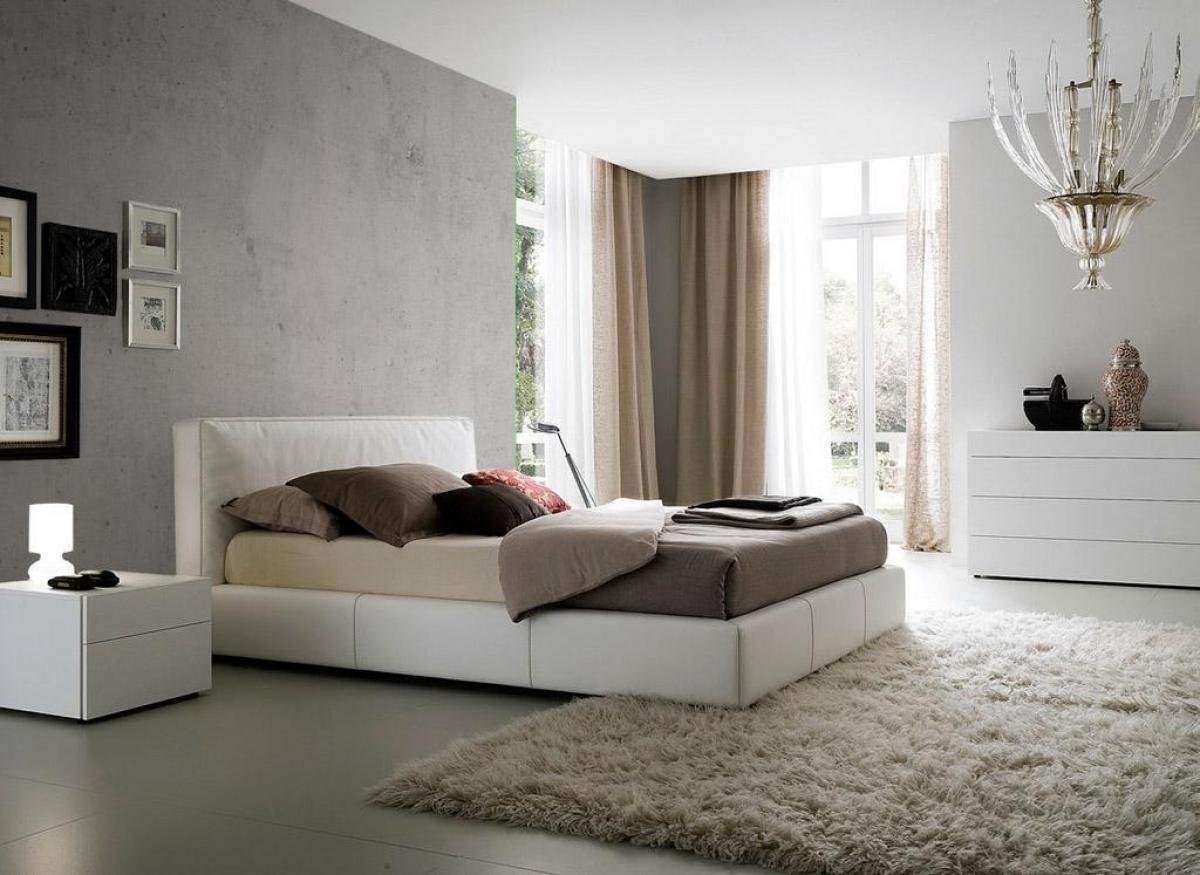 modern-bedroom-design-with-exposed-concrete-wall-interior-plus-cream-fur-rug-carpet-plus-futuristic-pendant-light Tricks on how to add style in your home