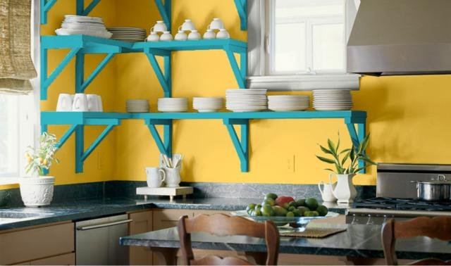 Caribbean-Yellow-and-Blue-Kitchen-Paint-Scheme Amazing Kitchen Decoration Ideas